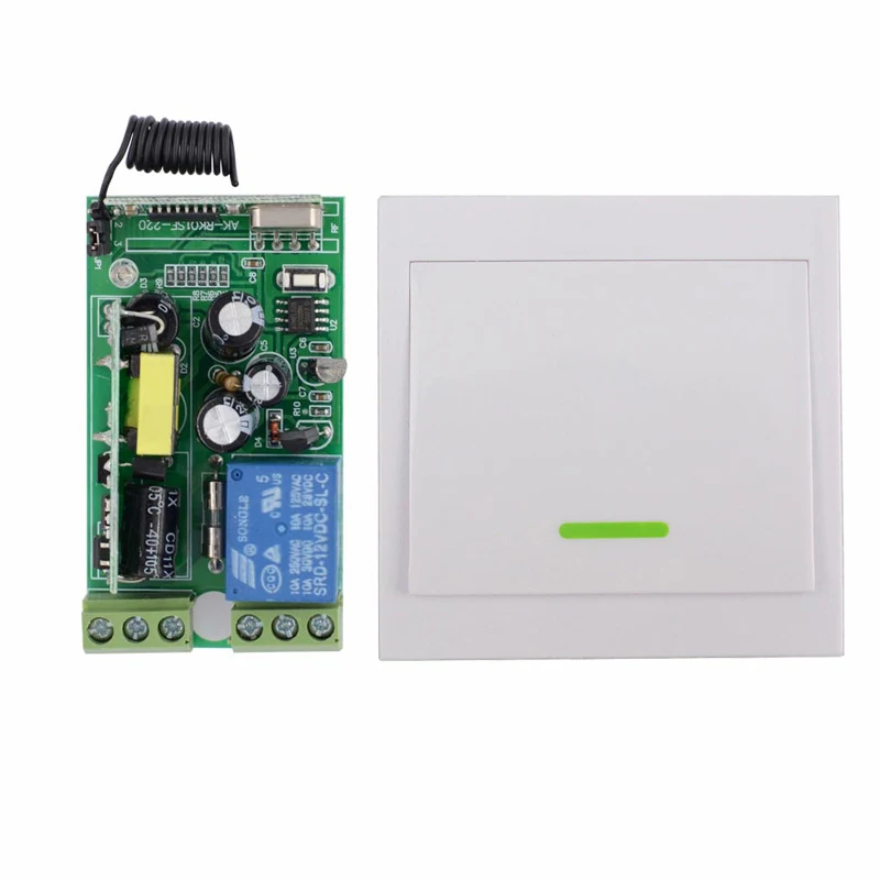 

AC 220V 110V 85V 1CH 10A Relay Receiver + Transmitter Bed Room Hall LED Lamp Light Bulb Remote Control Switch + Wall Transmitter
