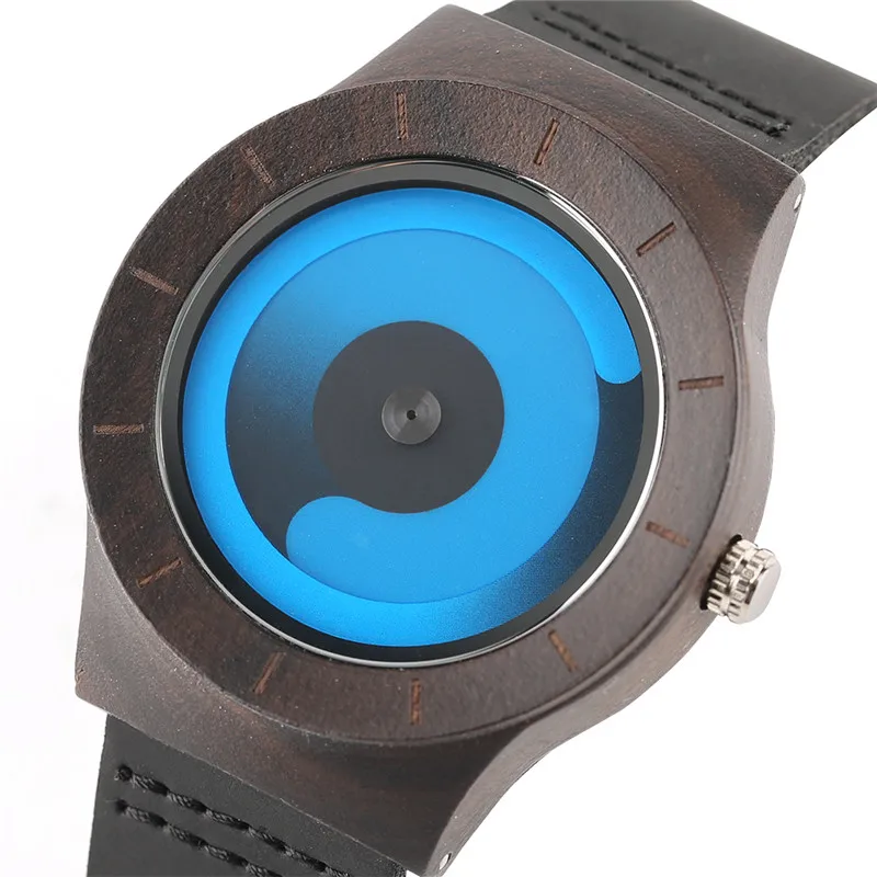 Casual Men Women Wooden Watch Novel Vortex Non-pointer Sport Bamboo Wristwatch Geek Concept Young People Wood Clock Cool Gifts (3)