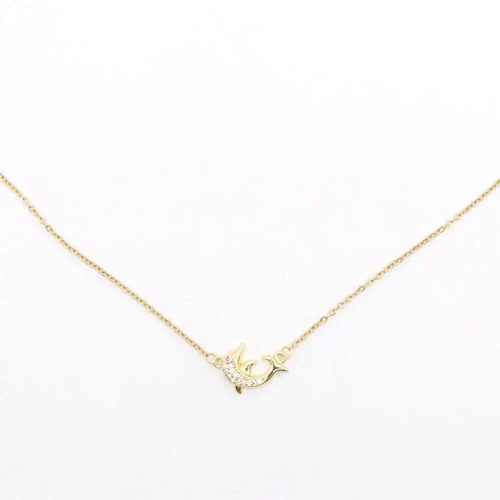 

Doreen Box Stainless Steel & Copper Micro Paved Necklace Dolphin Animal Clear & Red Cubic Zirconia 47cm(18 4/8") long, 1 Piece