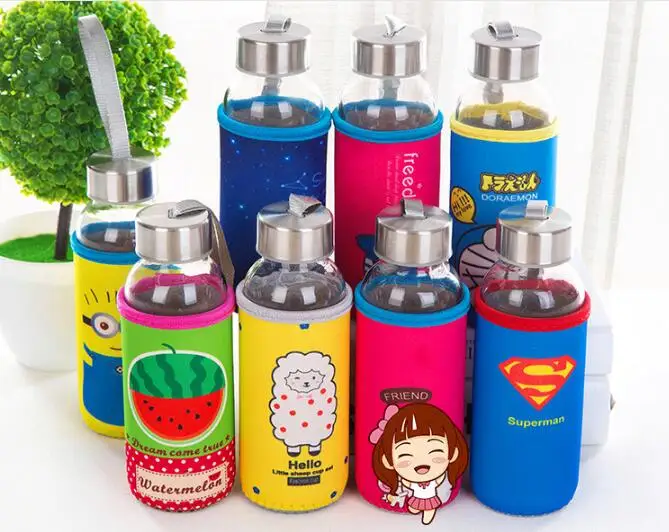 

1PC 300ml Fashion Creative Cartoon cloth glass Glasses Water Bottle Portable My Glass Opaque Glass Cartoon Cute Bottle ENX 034