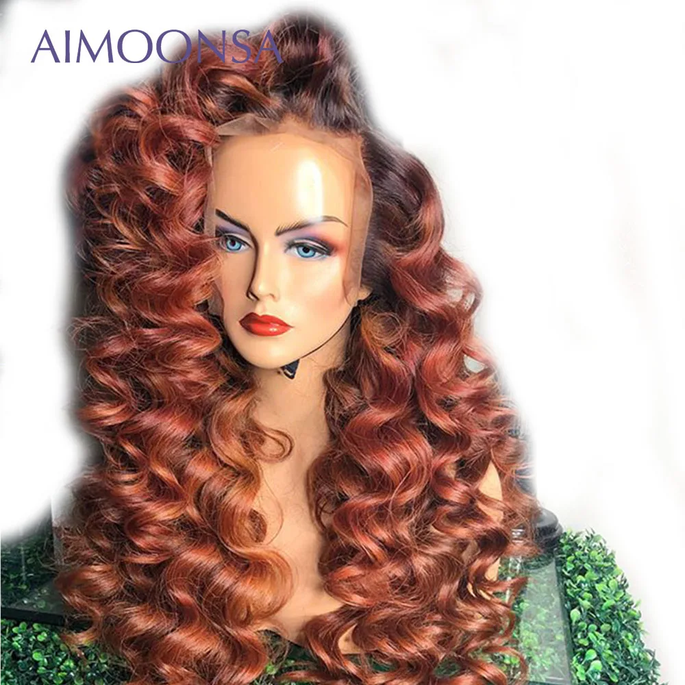 

Loose Wave 250 Density Ombre Colored Invisible Lace Front Hair Closure Wigs Preplucked Brazilian Remy Two Tone Lace Front Wigs