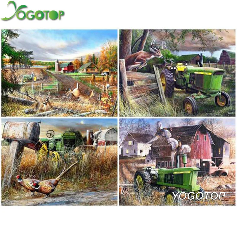 

YOGOTOP Diamond Painting Cross Stitch Mosaic 5D DIY Square/Round Diamond Embroidery Full Display tractor deer Home Decor YY375