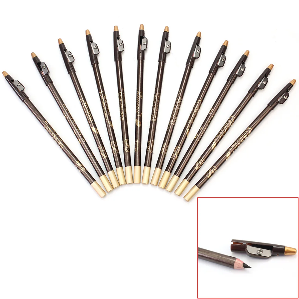 

12Pcs Brown Eyebrow Eye Liner Shadow Eyeliner Pen Pencil Makeup+Sharpener Lid