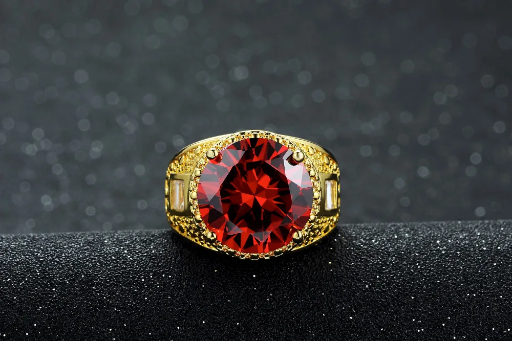 SuoHuan, Размер 7-10, подвески, Wo, мужское кольцо, большой круглый красный камень, циркон, кристалл, золото, заполненный, свадьба, помолвка, ювелирный подарок на палец