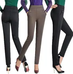 Весной новый среднего возраста женщин Штаны Высокая талия стрейч женские повседневные штаны женские прямые брюки большой size5XL женственный
