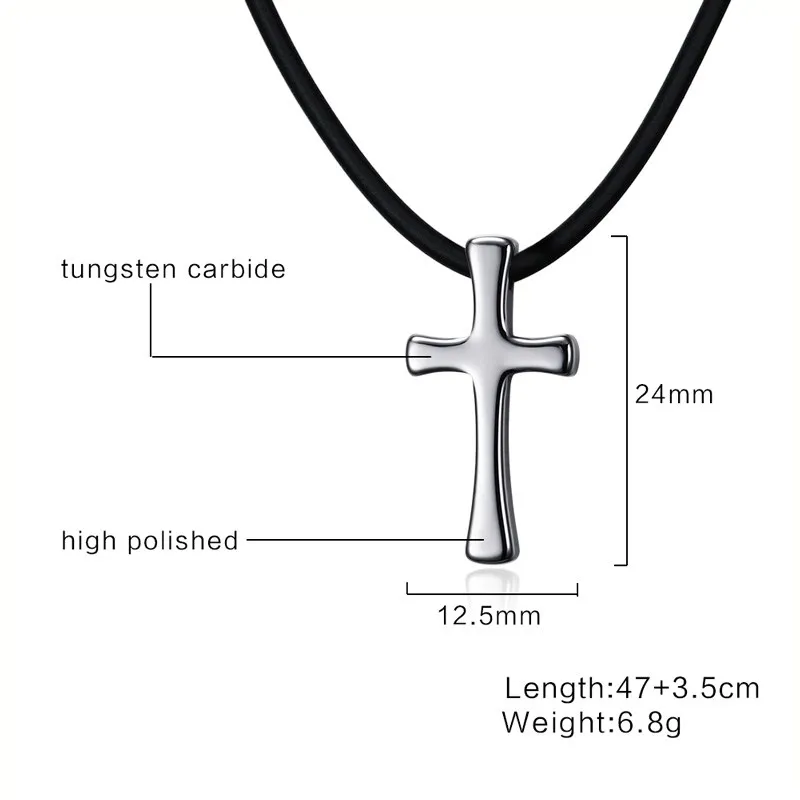 Мужское колье, простое вольфрамовое стальное ожерелье с подвеской в виде креста в серебряном тоне с черной резиновой веревкой, колье-цепочка, мужские ювелирные изделия