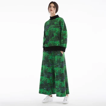 

CH316 New Arrival Autumn 2017 casual loose female outfits original 3d print hoodies and wide leg pants two piece set women