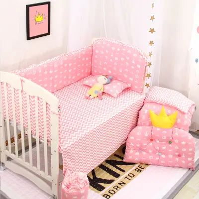 6 Pcs Clouds Star Pink Gray Blue Baby Bedding Bumper Breathable