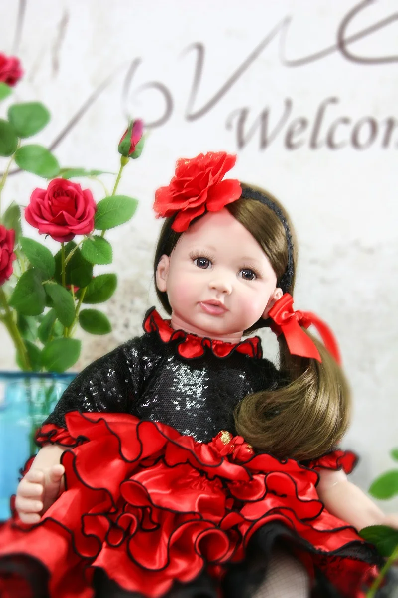 24 дюйма черные волосы Bebe Reborn De Silicone 61 см Мода Reborn Реалистичная кукла новорожденный как живой кукла игрушка для любимой девушки
