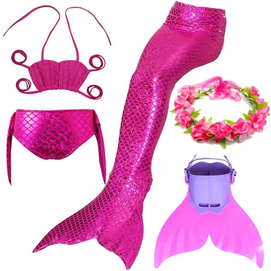 Купальный костюм «хвост русалки» для девочек, косплей, купальный костюм бикини для девочек, детский купальный костюм из монофина - Цвет: 5pcs With Monofin 1