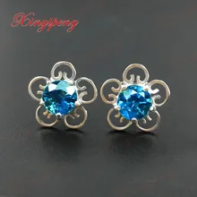 18 К белого золота с натуральный сапфир заклепки серьги синий цвет огня Fine Jewelry контракт