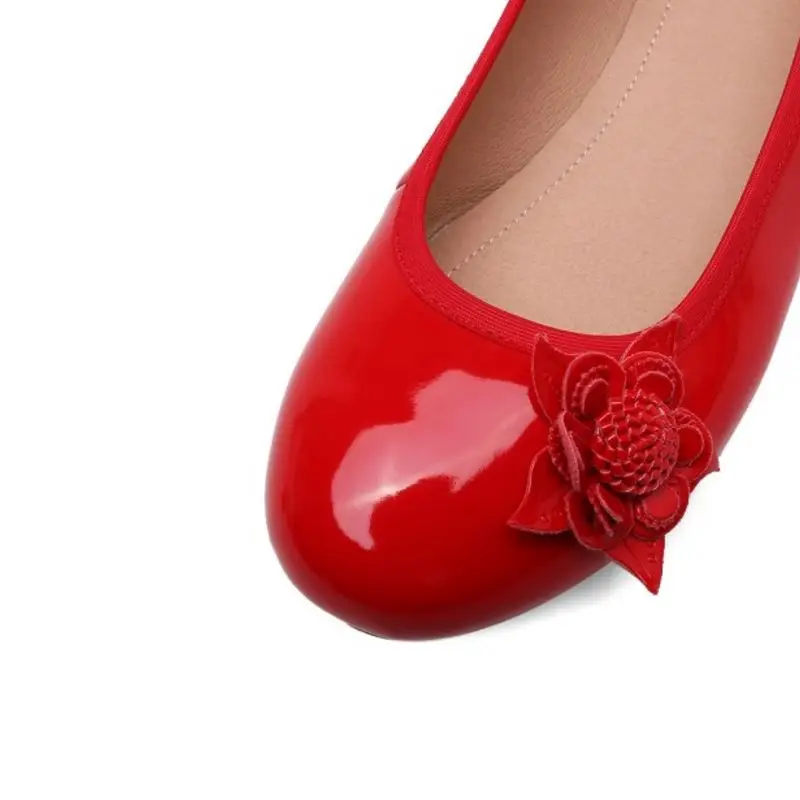Verni Fleur Bout Chaussures En Cuir Rond Femmes 40 Razamaza Taille Ballerines Appartements rouge Rose 35 nAxWU4Zp
