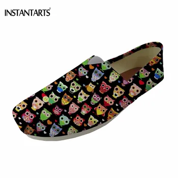 

INSTANTARTS Cute Cartoon Animal Owl Print Girl Summer Canvas Flats Shoes Fashion Lightweight Lazy Cloth Casual Walking Footwear