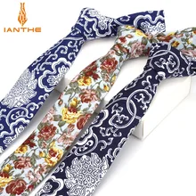 Хлопок галстук Цветочный принт галстук Для мужчин модные классические 6 см тонкие узкие галстуки цветы Свадебная вечеринка Бизнес Галстук Bowtie