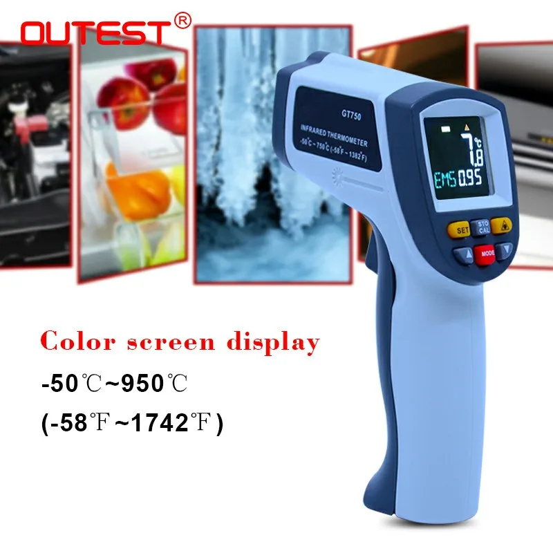 

OUTEST Non Contact Digital Laser Infrared Thermometer -50~950 Degree Temperature Pyrometer IR Laser Point Gun Color Screen