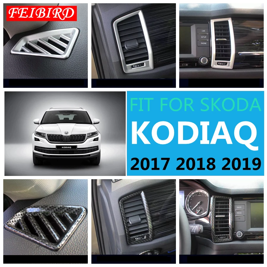 

Auto Accessory Dashboard Front Air Condition Outlet Vent Frame Cover Trim For Skoda Kodiaq 2017 - 2019 ABS Matte Carbon Fiber