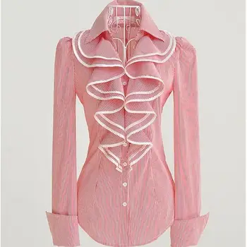 

new Women long Sleeve Shirt Lotus Leaf Shirt Blouse Tops