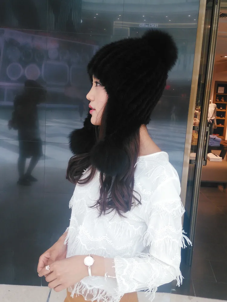 

real Fur mink hats earmuffs ladies hats winter warm stretch hat