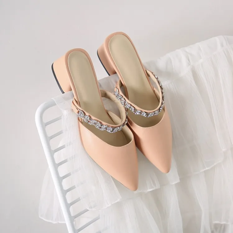 Sianie Tianie/босоножки с острым носком на среднем квадратном каблуке г. Летняя женская обувь Туфли женские шлепанцы со стразами, размер 33-47