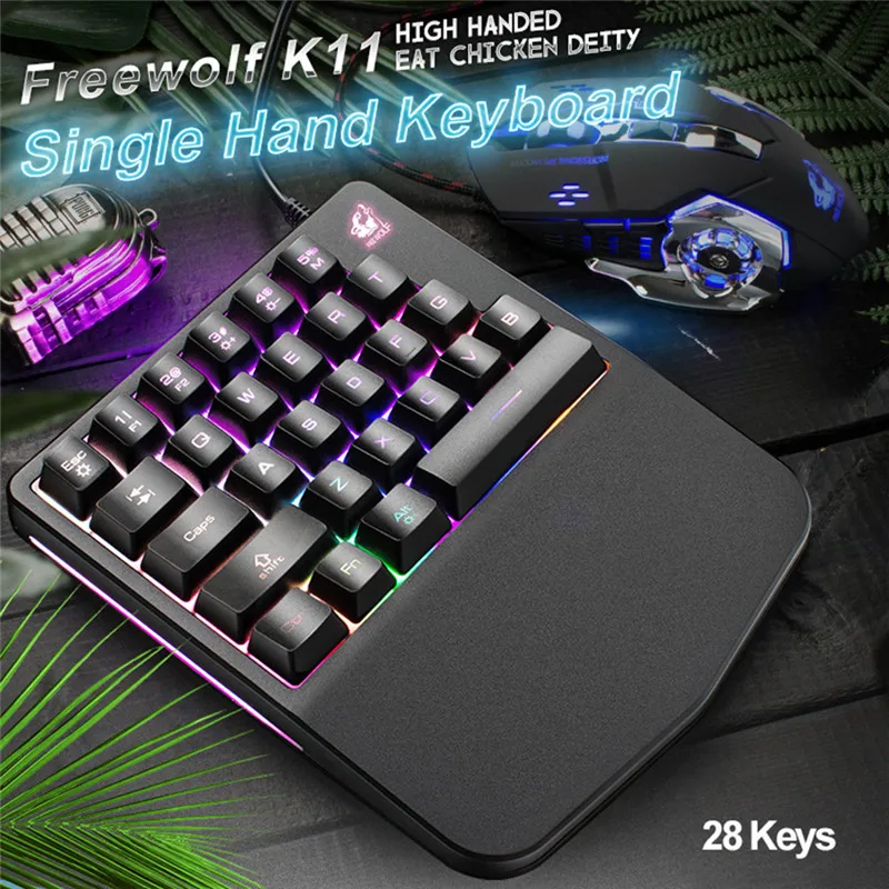 USB светящаяся игровая клавиатура светодиодная механическая для одной руки PUGB