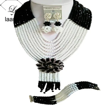 

Laanc Black and White Nigerian Beaded Jewelry Set African Wedding Beads Women Necklace Set AL368