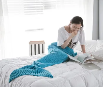 

Mermaid Tail Blanket Knitted Fish Tail Blankets For Travel Home Sofa Air Conditioning Warm Blanket Adult Children Sleeping Bag