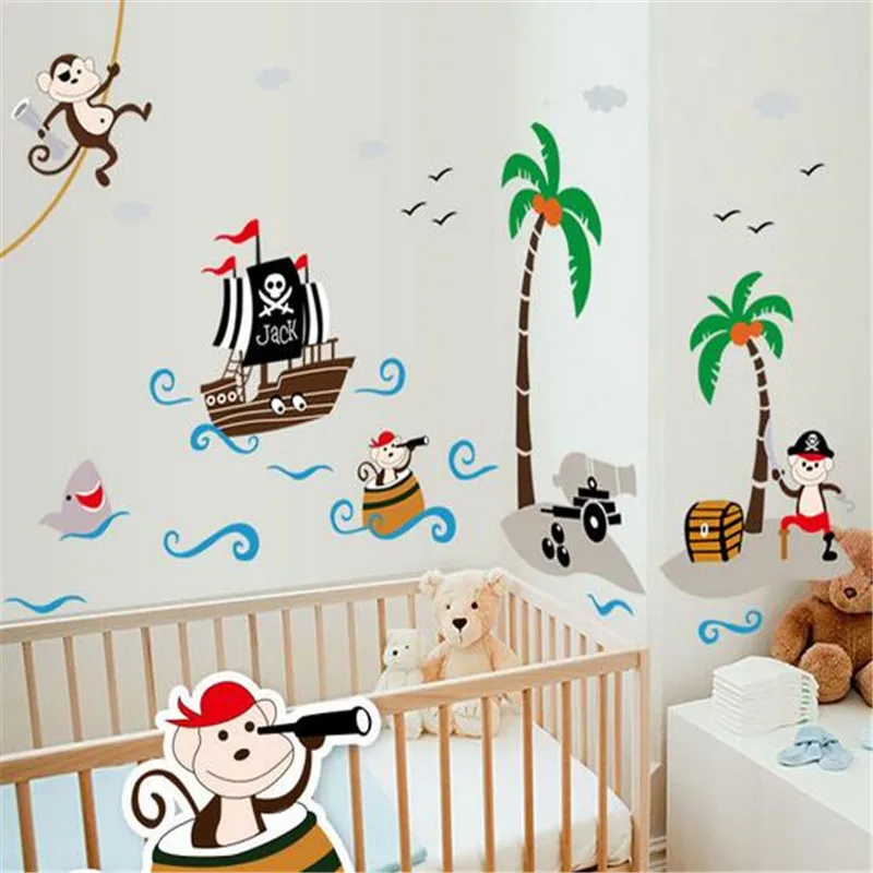 free shipping hot pirate monkey removable wall stickers childrens room decorations painting cartoon pattern household accessory - Monkey Bedroom Decor free shipping hot pirate monkey removable wall stickers childrens room decorations painting cartoon pattern household accessory - Monkey Bedroom Decor
