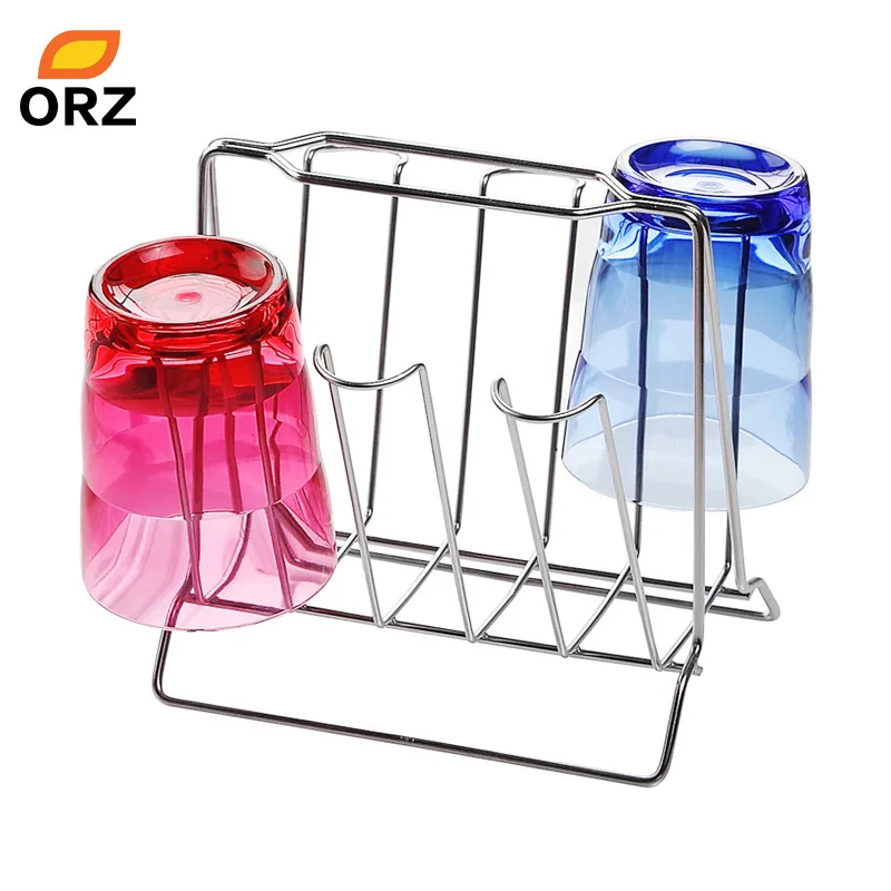 ORZ كأس القدح حامل حامل الفولاذ المقاوم للصدأ استنزاف تجفيف تجفيف شنقا رف رف ستة أكواب المنزل المطبخ تخزين لوازم