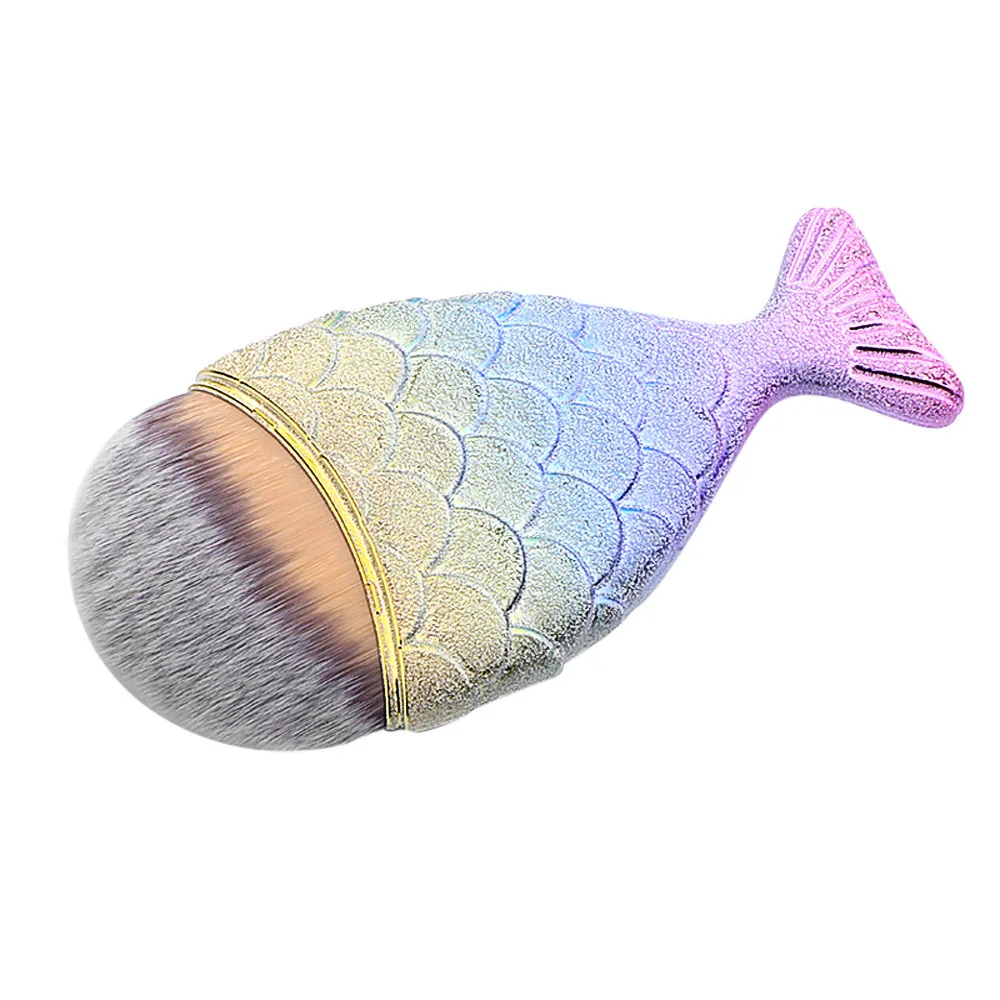

Face Hair Foundation Professional Cosmetic Brushes Fishtail Bottom Blush Powder Brushes Rainbow Pennello Fondotinta#9051