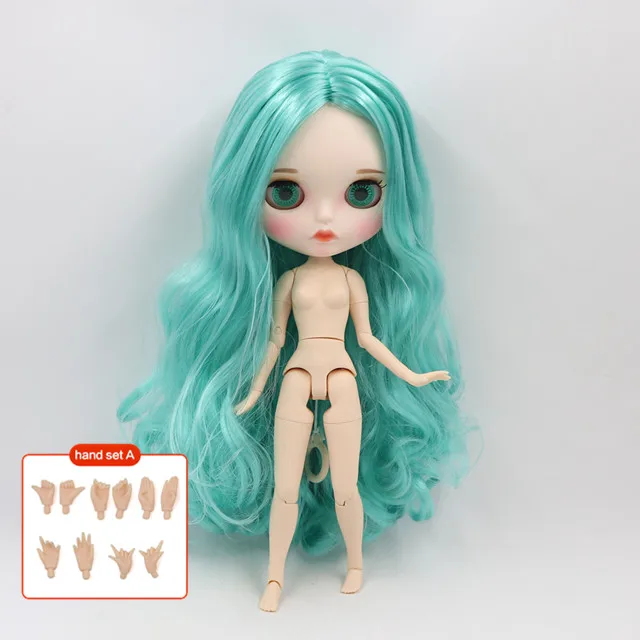 a ICY Fortune Days factory blyth Кукла № 280BL4268 Обнаженная кукла с белой кожей зеленые длинные кудрявые волосы и матовое лицо соединение тела - Цвет: a