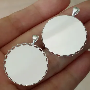 

100pcs/lot 20mm 25mm Brass Silver Plated Lace Pendant cabochons Cameo Base Settings Accessory Findings