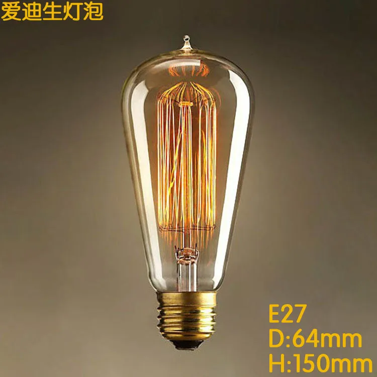Винтажные лампочки Эдисона E27 лампы накаливания ST64 лампы накаливания карбоновая лампа в виде белки Ретро светильник Эдисона для подвесных ламп