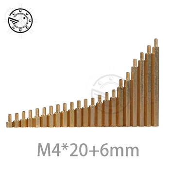 

50pcs M4 Male 20mm x M4 Female 20mm Brass Standoff Spacer M4 20+6 Copper Hexagonal Stud Spacer Hollow Pillars m4*20+6mm