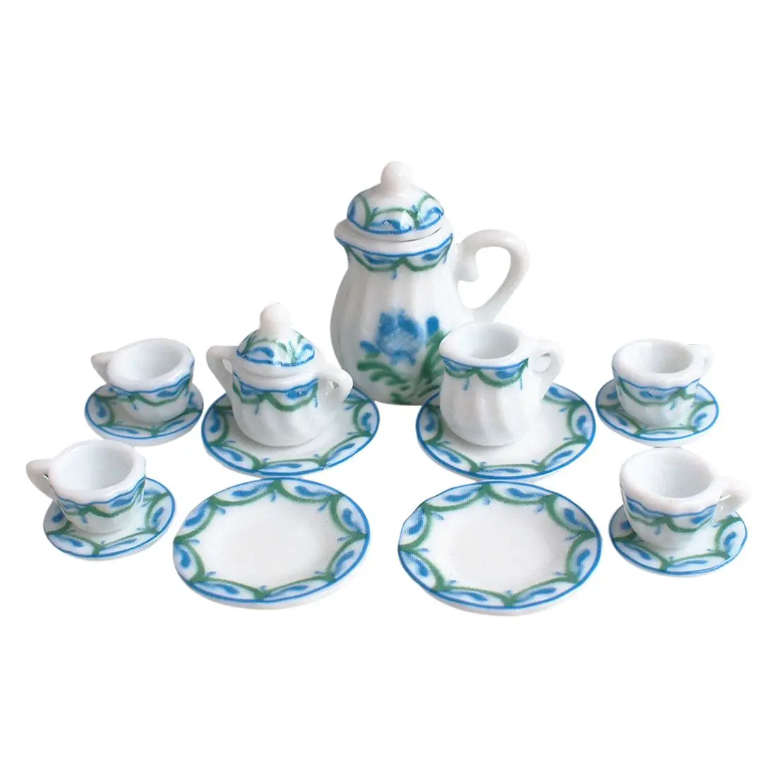 

FBIL-Dollhouse Miniature 1: 12 Toy Kitchen Dining Room 17 pc Porcelaine Tea Set lace