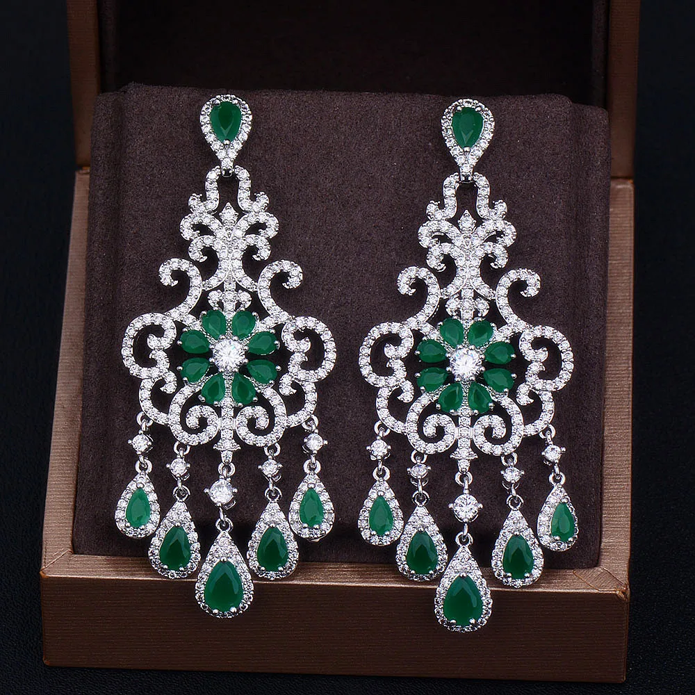 

GODKI Brand New Fashion Luxury Flower Cubic Zirconia Women Engagement Dress Party Chandelier Earring For Women