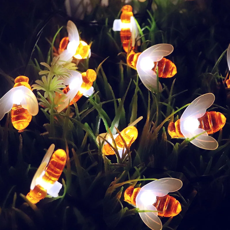 Мед пчелы солнечного света строки с 20/50 светодиодов Открытый водостойкий декор для патио аксессуары теплый белый