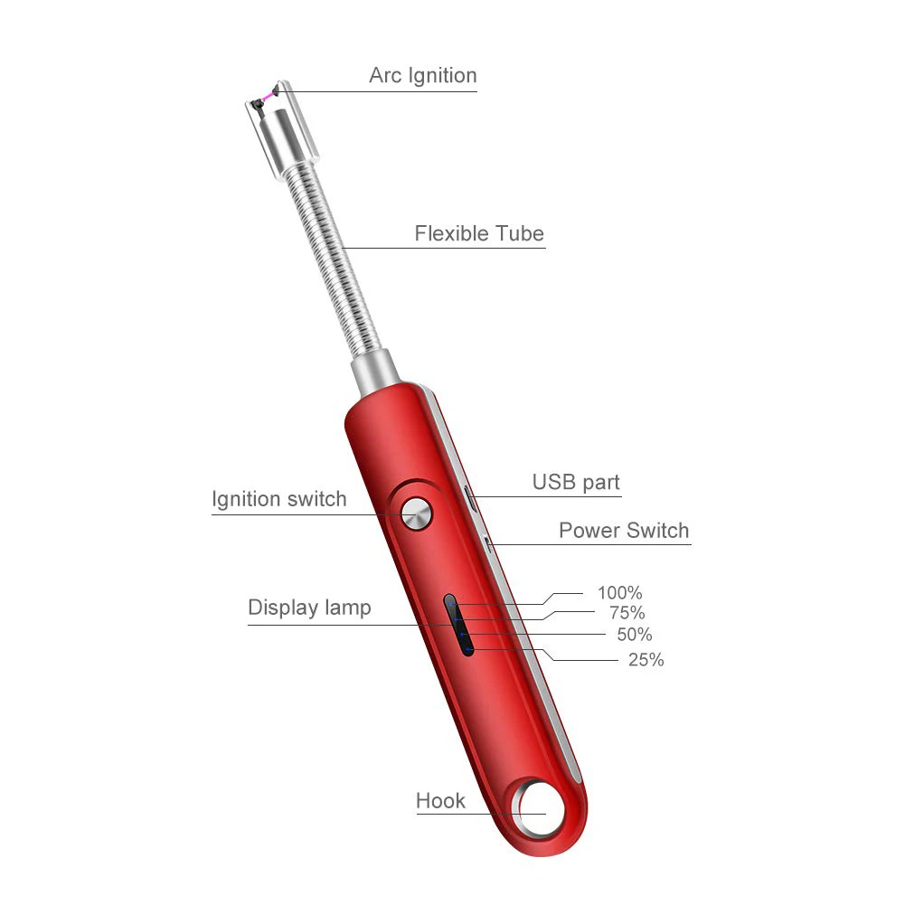 USB перезаряжаемая электрическая дуговая зажигалка ветрозащитный негорящий гибкий для домашнего кухонного барбекю MDJ998