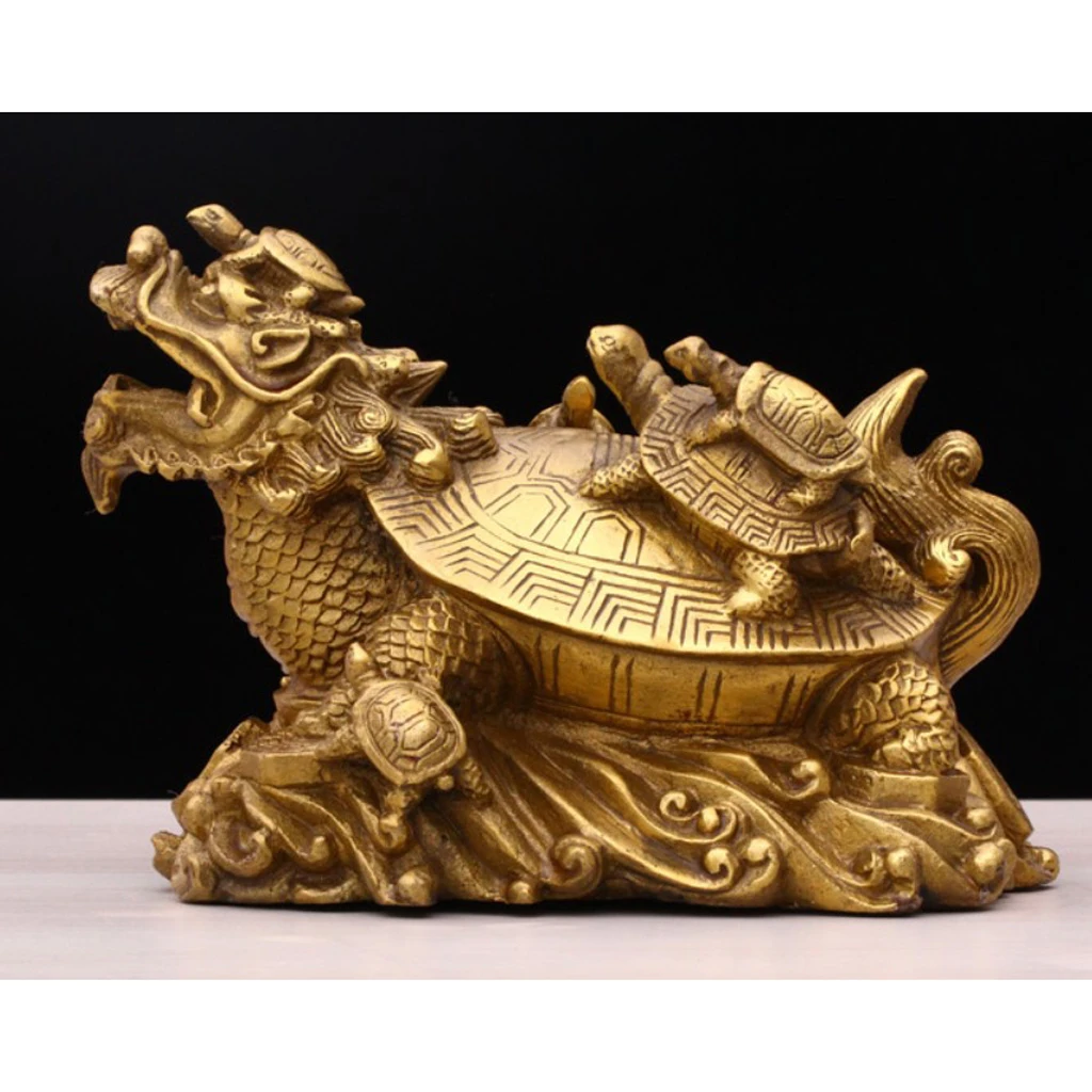 Dragon Turtle Feng Shui Copper Wealth Lucky Wealthy Attaching Money Mascot Home Decor Figure Miniatures Craft	