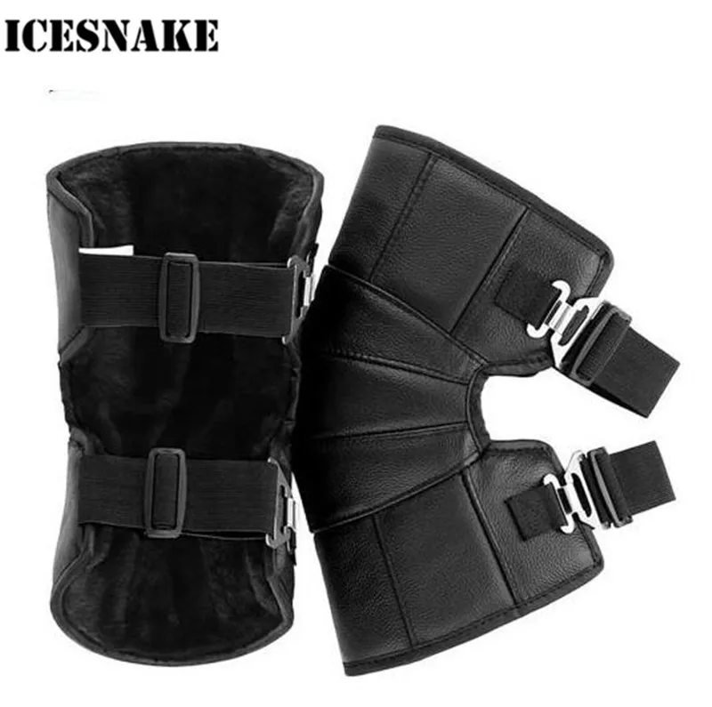 

ICESNAKE Motorcycle Knee Pads Protector Genuine Leather Winter Warm Cycling Windproof Motocross Knee Warmer Protector