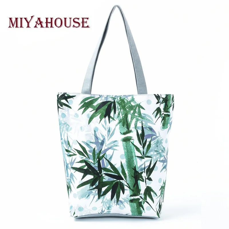 Miyahouse الطازجة نمط الخيزران تصميم النساء حقائب كتف قماش حقيبة شاطئية الأخضر الطباعة مصنع اليومية التسوق سيدة Crossbody حقيبة
