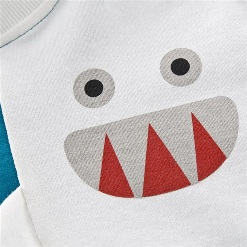  Boys clothes Child Kids Winter Boys Cartoon Shark Long Sleeve Tops Denim Pants Outfits Set #4j22 (1)