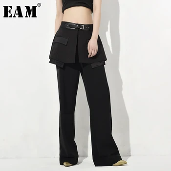 

[EAM] 2020 New Spring Autumn High Waist black split joint personality long wide leg Loose Pants Women Trousers Fashion JQ7810