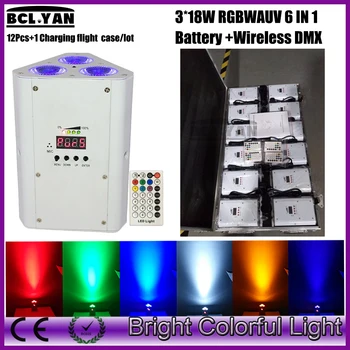 

Hot sale ! cheap 12XLOT with case 3*18W RGBWAP powered IR remote Wedge par/DJ light led battery Wireless uplighting for DJ