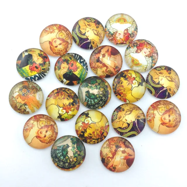 ZEROUP Glass Cabochon 10mm 12mm Mixed Pattern Cameo Round Cabochon Base 