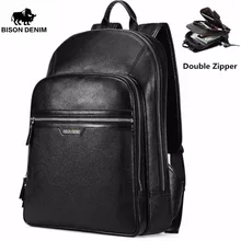 BISON DENIM 2017 Genuine Leather Backpack School Laptop Backpack Travel Backpack Male Fashion Backpack Schoolbag N2337