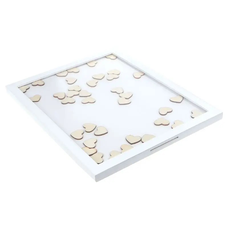 رومانسية الزفاف إطار صور توقيع ضيف BookBridal خزانة مربع مع 120 قطعة القلب قطرة أعلى خشبية الذاكرة زائر الكتب