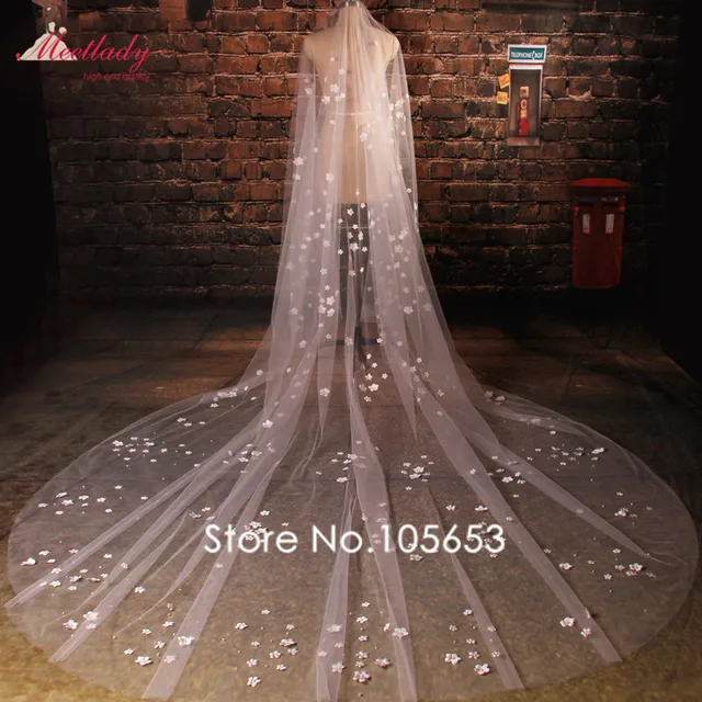 Cheap Real Samples Cathedral Train 3m Flowers Petals Wedding Veil