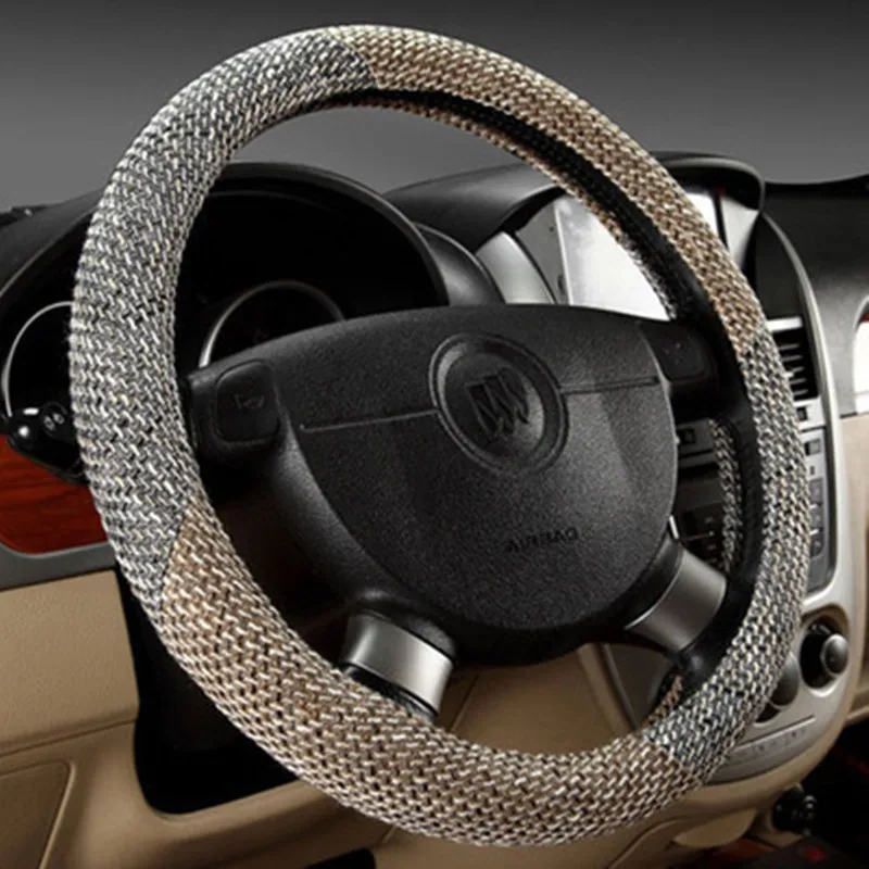 

Flax Car Steering Wheel Cover Eco-Friendly Natural Antiskid Wheel Covering Universal Size Linen Gray/Beige/Brown Car Styling