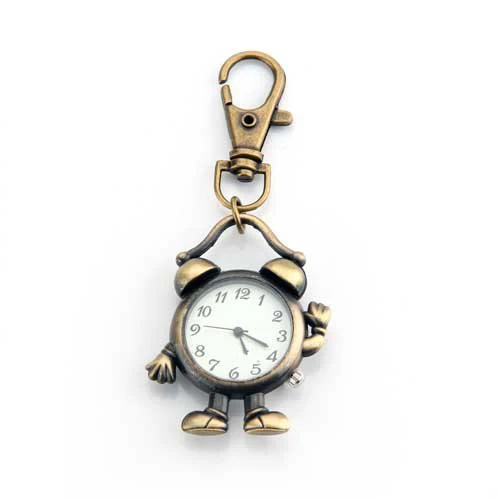 

YCYS! Retro Bronze Metal Clock Robot Keyring Chain with Clock 1.8" NEW