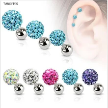 TIANCIFBYJS Tragus Helix БАР хряща верхняя серьга для верхней части уха Labret украшения для тела Пирсинг диско хрустальный шар 50 шт. 16 г пирсинг уха